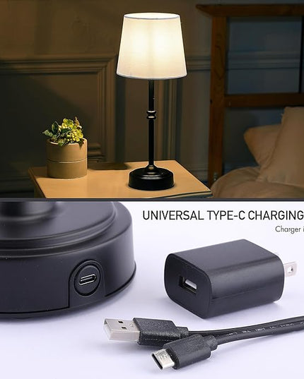 O’Bright Seraph - Cordless LED Table Lamp with Dimmer, Built-in Rechargeable Battery, 3-Level Brightness, Patio Table Lamp, Bedside Night Lamp, Ambient Light for Restaurant, Black - LeafyLoom