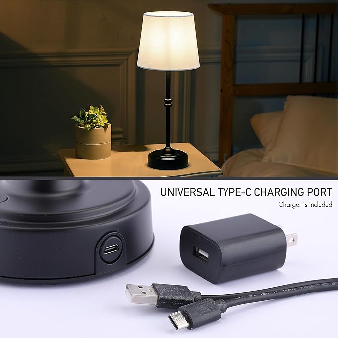 O’Bright Seraph - Cordless LED Table Lamp with Dimmer, Built-in Rechargeable Battery, 3-Level Brightness, Patio Table Lamp, Bedside Night Lamp, Ambient Light for Restaurant, Black - LeafyLoom