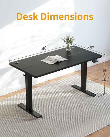 CubiCubi Electric Standing Desk, 40 x 24 Inches Height Adjustable Sit Stand Desk, Ergonomic Home Office Computer Workstation, Black - LeafyLoom