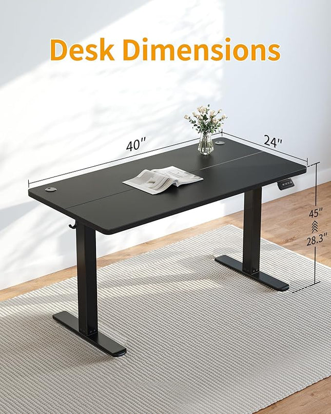 CubiCubi Electric Standing Desk, 40 x 24 Inches Height Adjustable Sit Stand Desk, Ergonomic Home Office Computer Workstation, Black - LeafyLoom