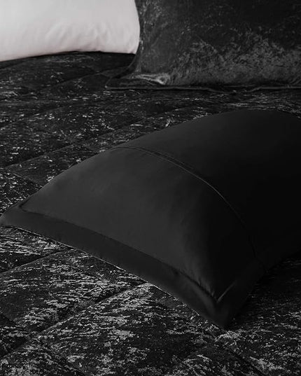 Intelligent Design Twin Comforter Set, Velvet Comforter Set , Luxury Diamond Quilting Comforter Set, Fluffy Comforter Bed Set with Decorative Pillowand 1 Sham, 3 Piece Black, Twin/Twin XL - LeafyLoom