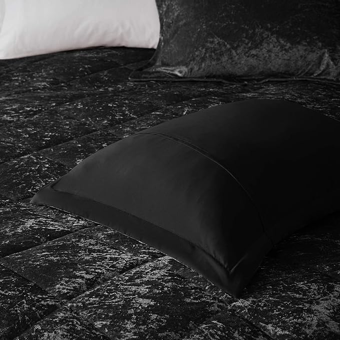 Intelligent Design Twin Comforter Set, Velvet Comforter Set , Luxury Diamond Quilting Comforter Set, Fluffy Comforter Bed Set with Decorative Pillowand 1 Sham, 3 Piece Black, Twin/Twin XL - LeafyLoom