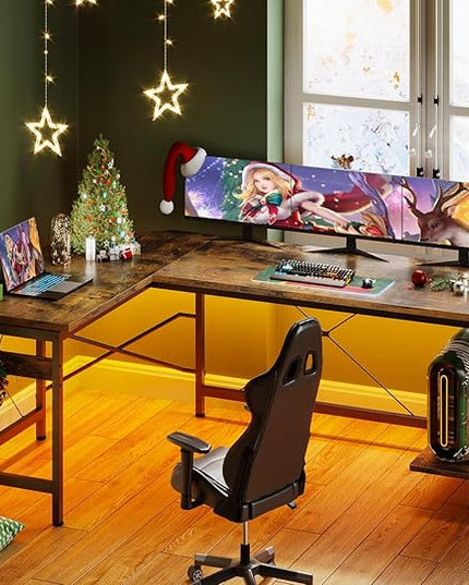 Coleshome 59" L Shaped Gaming Desk, Corner Computer Sturdy Home Office Table, Writing Larger Workstation, Vintage - LeafyLoom