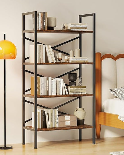 4 Tier Bookshelf 23.6" Width, Kids Bookshelf with Storage, Small Bookcase with Open Shelves, Storage Organization for Bedroom, Living Room and Home Office,Rustic Brown - LeafyLoom
