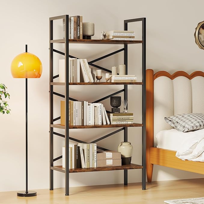 4 Tier Bookshelf 23.6" Width, Kids Bookshelf with Storage, Small Bookcase with Open Shelves, Storage Organization for Bedroom, Living Room and Home Office,Rustic Brown - LeafyLoom
