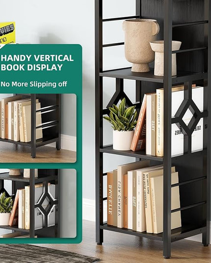 YITAHOME Narrow Bookshelf, 5-Tier Industrial Book Shelf Storage Rack, Display Shelves Stand Etagere for Small Spaces, Open Bookcase for Bedroom Living Room Bathroom Kitchen, Black - LeafyLoom