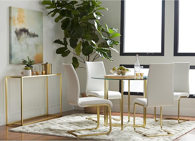 Glass Top Dining Table, Round, Clear/Gold - LeafyLoom