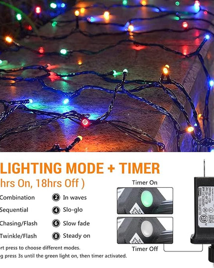 Toodour Christmas Lights Outdoor, 213ft 600 LED Christmas String Lights, 8 Modes, Timer, Waterproof Christmas Fairy Twinkle Lights for Home Garden Yard Wedding Party Tree Xmas Decors - Multicolor Toodour