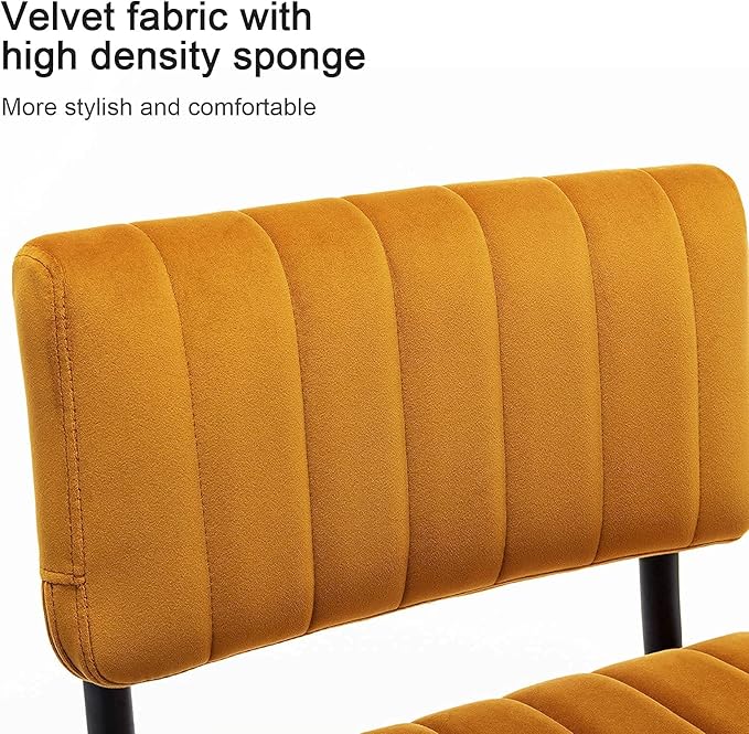 ONEVOG Velvet Dining Chairs Set of 2, Upholstered kitchen Dining Room Chair, Comfy Chair with Black Metal Legs, Cantilevered Design Chair for Bedroom, Living Room (Orange) - LeafyLoom