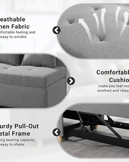 4-in-1 Convertible Sleeper Sofa, Single Pull Out Couch Chair with 6-Level Adjust Backrest Loveseat with Storage and Pillows, Modern Recliner for Living Room Apartment Office, Grey - LeafyLoom