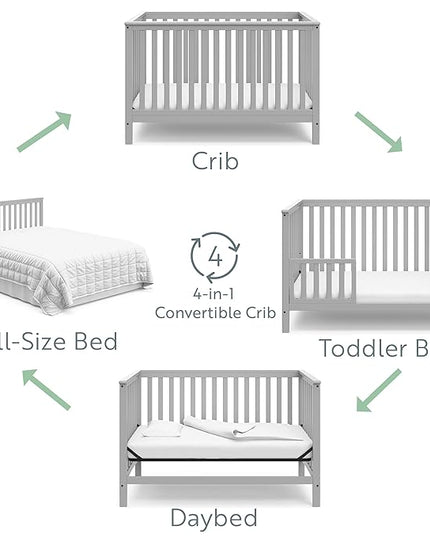 Storkcraft Hillcrest 4-in-1 Convertible Crib (Pebble Gray) - Converts to Daybed, Toddler Bed, and Full-Size Bed, Fits Standard Full-Size Crib Mattress, Adjustable Mattress Support Base - LeafyLoom