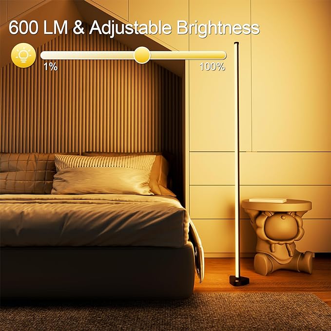 Corner Floor Lamp, LED Floor Lamp RGB+ICW Light with Music Sync 56" Smart LED Corner Lamp App and Remote Color Changing Corner Light for Living Room Bedroom Gaming Rooms and Etc.(1 Pack) - LeafyLoom