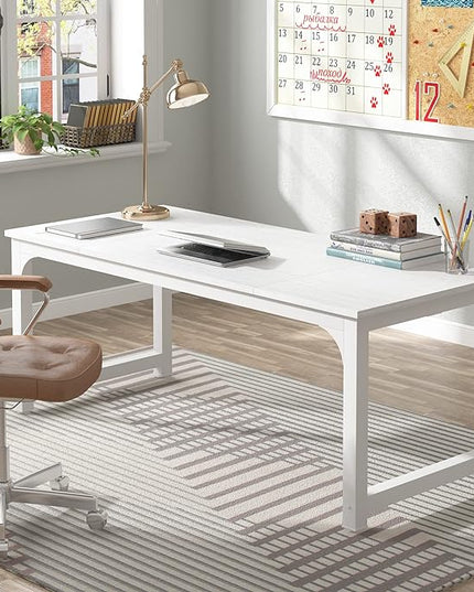 Tribesigns Modern Computer Desk, 70.8 x 31.5 inch Large Office Desk Computer Table Study Writing Desk Workstation for Home Office, White Metal Frame - LeafyLoom