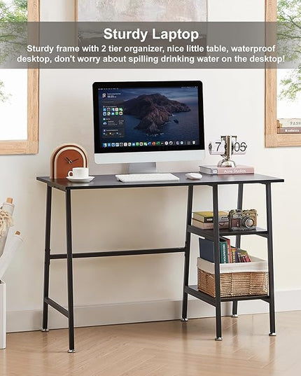 VECELO 43 Inch Computer, Writing Home Office Hutch Workstation with Shelf Storage Desk 43", New Black - LeafyLoom
