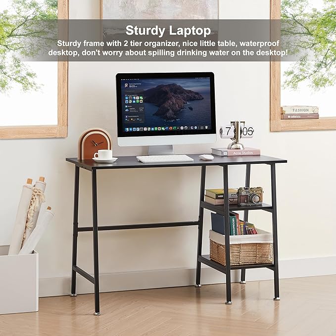 VECELO 43 Inch Computer, Writing Home Office Hutch Workstation with Shelf Storage Desk 43", New Black - LeafyLoom
