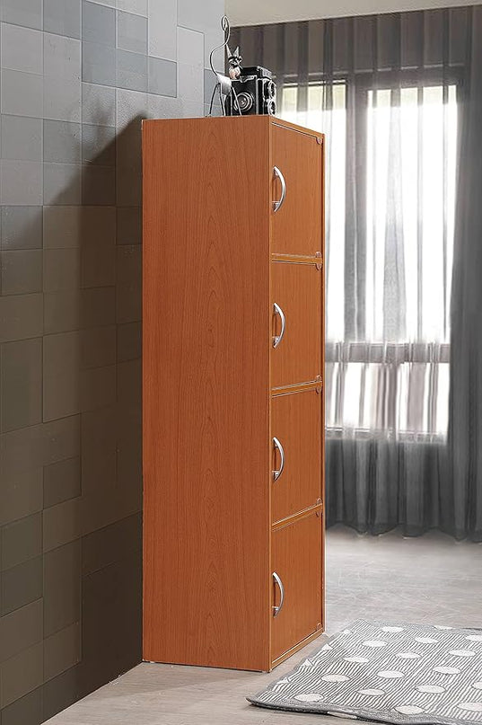 HODEDAH IMPORT 4-Shelf Bookcase Cabinet, Cherry - LeafyLoom