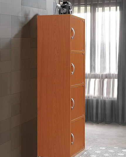 HODEDAH IMPORT 4-Shelf Bookcase Cabinet, Cherry - LeafyLoom