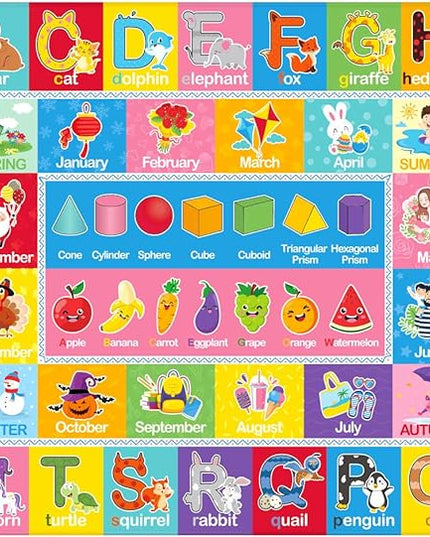 IMIKEYA Kids Play Rug Mat Playmat with Colorful Pattern, Playtime Collection ABC Alphabet, Seasons, Months, Fruit and Shapes Educational Area Rug for Kids Playroom Bedrooms, 78.7 x 59 Inch - LeafyLoom