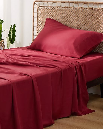 Bedsure Twin XL Sheet Set Dorm Bedding, Cooling Sheets Twin Extra Long Sheets, Rayon Derived from Bamboo, Deep Pocket Up to 16", Hotel Luxury Silky Bedding Sheets & Pillowcases, Burgundy - LeafyLoom