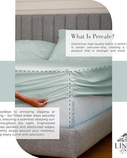 100% Cotton Percale Sheets California King Size, Pastel turk, Deep Pocket, 4 Pieces Sheet Set - 1 Flat, 1 Deep Pocket Fitted Sheet and 2 Pillowcases, Crisp Cool and Strong Bed Linen - LeafyLoom