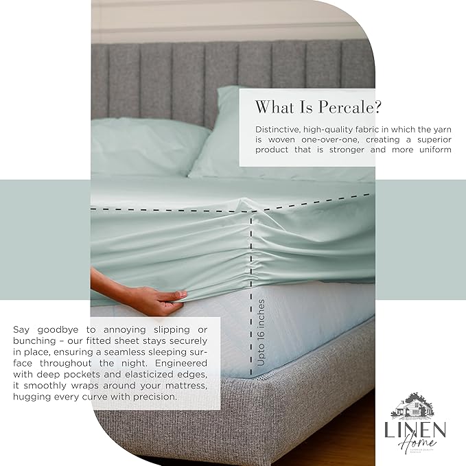 100% Cotton Percale Sheets California King Size, Pastel turk, Deep Pocket, 4 Pieces Sheet Set - 1 Flat, 1 Deep Pocket Fitted Sheet and 2 Pillowcases, Crisp Cool and Strong Bed Linen - LeafyLoom