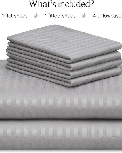 LuxClub 6 PC Full Size Sheet Set Bed Sheets, Breathable Luxury Bed Sheets, Deep Pockets 18" Wrinkle Free Cooling Bed Sheets Machine Washable Hotel Bedding (Full, Striped Light Grey) - LeafyLoom