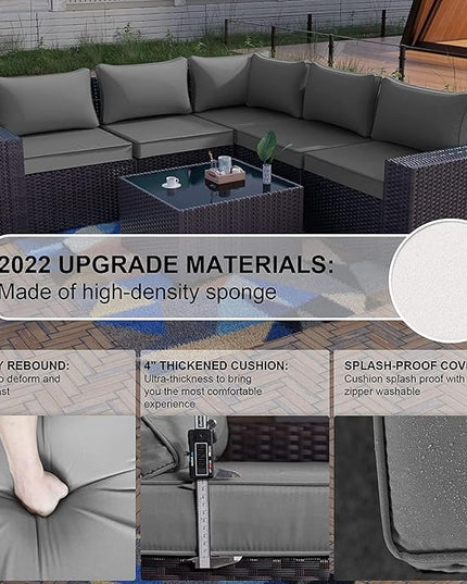 Kullavik 12PCS Outdoor Patio Furniture Set PE Wicker Rattan Sectional Sofa Patio Conversation Sets,Grey - LeafyLoom
