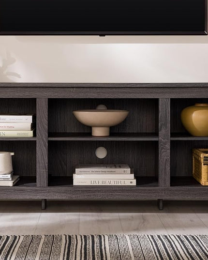 Walker Edison Wren Classic 6 Cubby TV Stand for TVs up to 80 Inches, 70 Inch, Charcoal - LeafyLoom