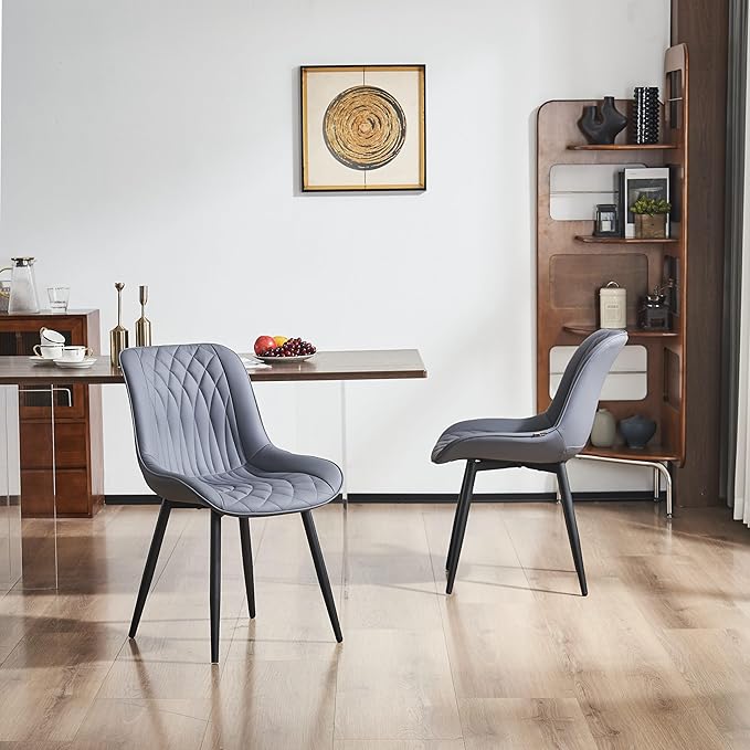 YOUNIKE Dining Chairs set of 2 with High Backs Mid Century Modern Kitchen & Dining Room Chairs PU Faux Leather Upholstered sillas de comedor Comfortable Padded Accent Chair with Metal Legs Dusty Blue - LeafyLoom