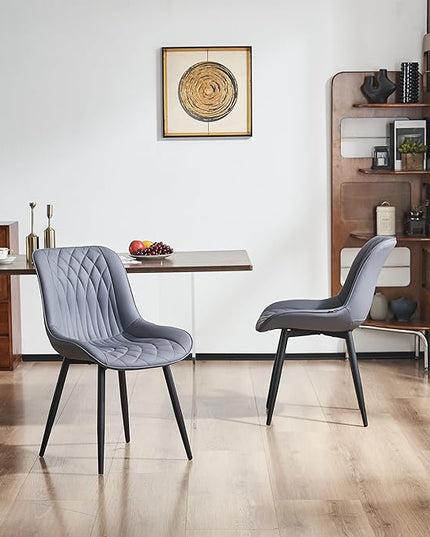 YOUNIKE Dining Chairs set of 2 with High Backs Mid Century Modern Kitchen & Dining Room Chairs PU Faux Leather Upholstered sillas de comedor Comfortable Padded Accent Chair with Metal Legs Dusty Blue - LeafyLoom