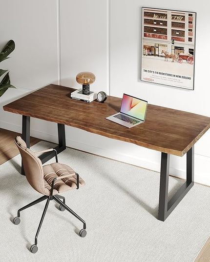 Solid Wood Computer Desk,Rustic Style 55-inch Large Office Desk- Modern Gaming Working for Home Office, Modern Simple Design, Ideal for Study, Writing, Dining - LeafyLoom
