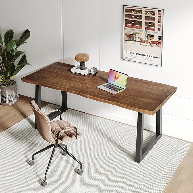 Solid Wood Computer Desk,Rustic Style 55-inch Large Office Desk- Modern Gaming Working for Home Office, Modern Simple Design, Ideal for Study, Writing, Dining - LeafyLoom