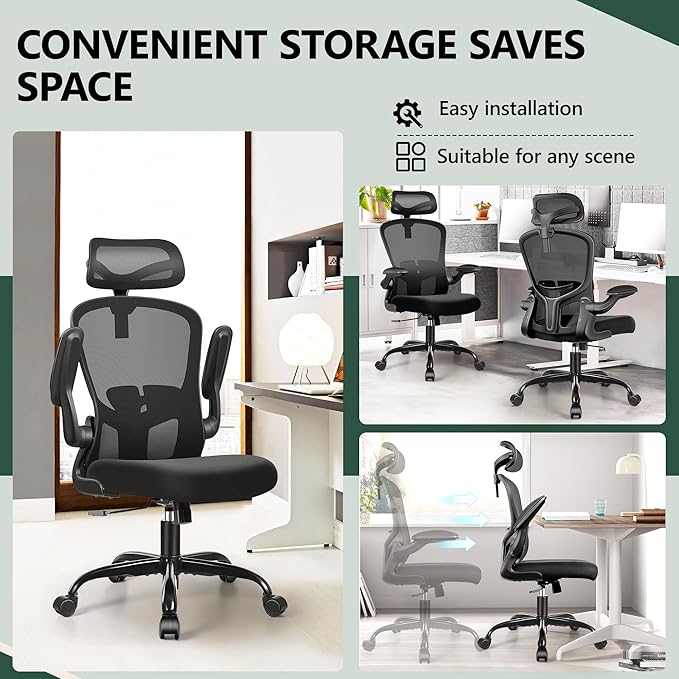 FelixKing Office Chair Ergonomic Desk Chair with Headrest, High Back Computer Chair with Adjustable Lumbar Support and Wheels,Executive Swivel Comfy Chair with flip-up Armrests for Home Office - LeafyLoom