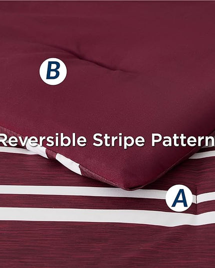 Bedsure Bed in a Bag California King Size 7-Piece Burgundy White Striped Bedding Comforter Sets All Season Bed Set, 2 Pillow Shams, Flat Sheet, Fitted Sheet and 2 Pillowcases - LeafyLoom