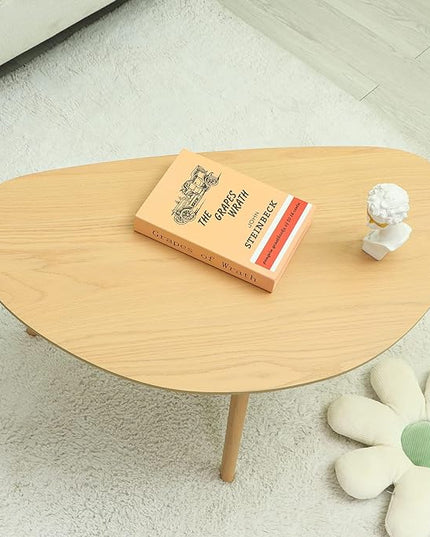 FIRMINANA Small Oval Coffee Table Mid Century Modern for Living Room Center Minimalist Display Coffe Table,Nature Wood,18.9" D x 33.47" W 15.75" H - LeafyLoom