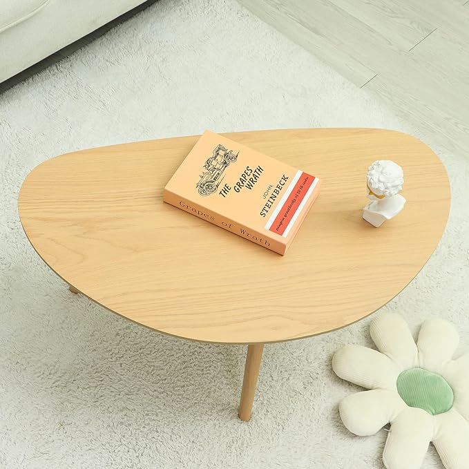 FIRMINANA Small Oval Coffee Table Mid Century Modern for Living Room Center Minimalist Display Coffe Table,Nature Wood,18.9" D x 33.47" W 15.75" H - LeafyLoom