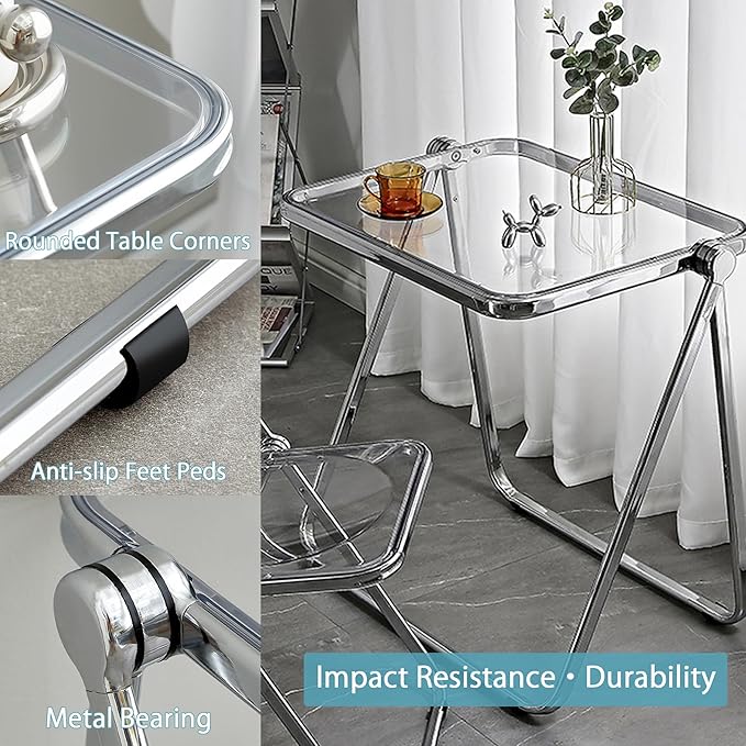 KAIHAOWIN Small Folding Table- Acrylic Morden TV Tray for Snack Dinner on Couch, Tiny Foldable Desk Writing Desk for Home Office for Small Spaces No Assembly Required - LeafyLoom