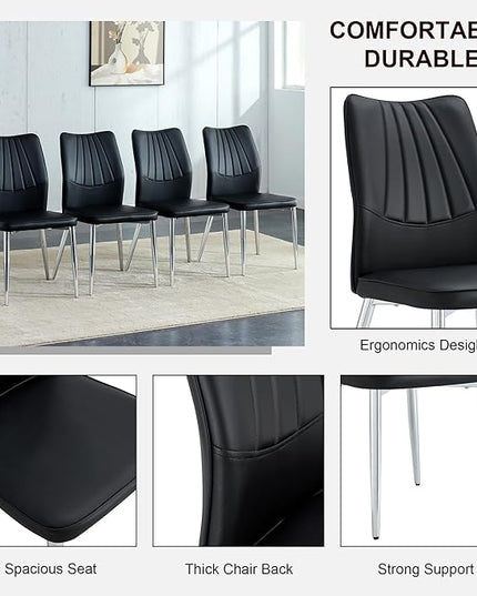 NicBex Dining Chairs Set of 6 Modern Faux Leather High Back Dining Chair Dining Room Kitchen Chairs with Silver Metal Legs,Chairs for Dining Room, Kitchen,Living Room, and Restaurants,Black - LeafyLoom