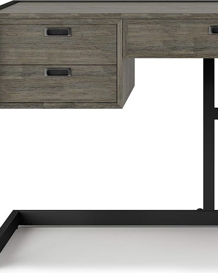 SIMPLIHOME Hampden SOLID ACACIA WOOD Modern Industrial 60 Inch Wide Desk in Weathered Grey, For the Office Desk, Writing Table, Workstation and Study Table - LeafyLoom