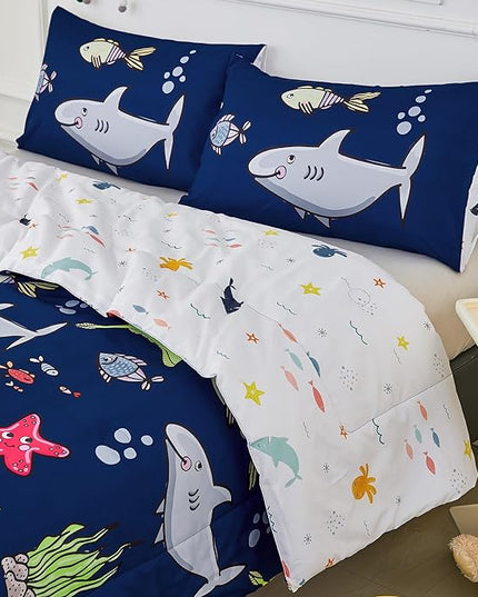 RYNGHIPY Kids Bedding Set for Full Bed Reversible Ocean Animals Print Comforter Set for Boys Girls Easy-Wash Super Soft Microfiber Bed Set (Navy Ocean,Full) - LeafyLoom