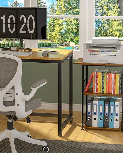 Small Bookshelf 3 Tier Small Table - Office Shelf Rustic Industrial Bookshelf, Wood and Metal Storage Shelf Stand Organizer Tall Table for Living Room, Bedroom, Office - LeafyLoom