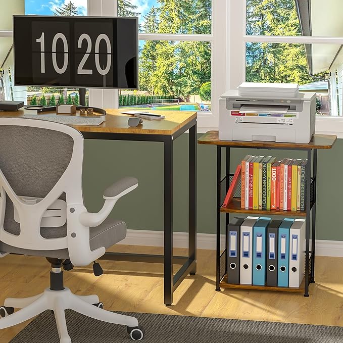 Small Bookshelf 3 Tier Small Table - Office Shelf Rustic Industrial Bookshelf, Wood and Metal Storage Shelf Stand Organizer Tall Table for Living Room, Bedroom, Office - LeafyLoom