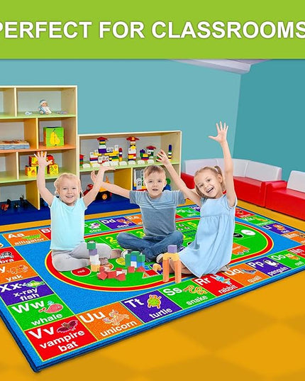 ABC Alphabet Colors Shapes Numbers, Non Slip Kids Educational Rug Carpet for Boy & Girl, Fun Learning Classroom Playroom Bedroom, Playtime Activity Mat for Toddler Play Area Baby Playtime Activity - LeafyLoom