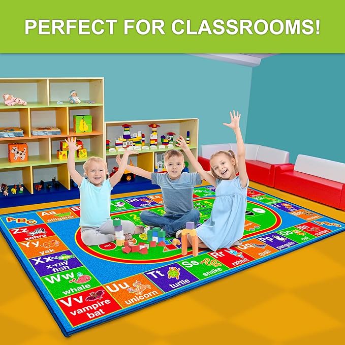ABC Alphabet Colors Shapes Numbers, Non Slip Kids Educational Rug Carpet for Boy & Girl, Fun Learning Classroom Playroom Bedroom, Playtime Activity Mat for Toddler Play Area Baby Playtime Activity - LeafyLoom
