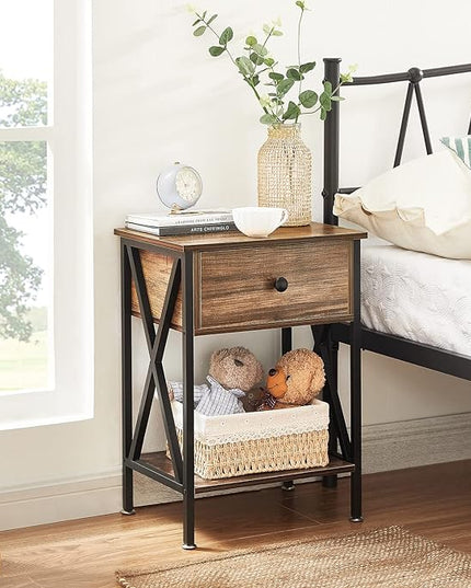 VECELO Night Stands for Bedroom Nightstand Bedside End Tables with Drawer Storage, (Set of 2), Rustic Brown - LeafyLoom