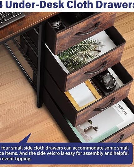 TOPSKY L-Shaped Desk Corner Computer Desk with 18.9" Depth Workstation, Cloth File Cabinet for Letter Size File Folder and 4 Cloth Storage Cabinets (Bamboo, 59 * 59 inch) - LeafyLoom