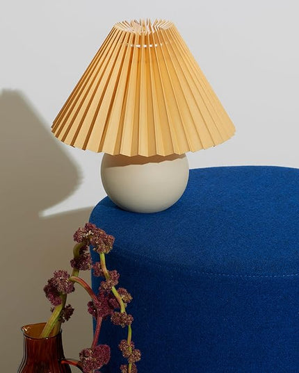 Brightech Serena LED Table Lamp - Modern Ceramic Lamp with Pleated Shade for Bedside, Nightstand, Desk - Cozy Night Light with Soft White Light for Living Room, Bedroom - LeafyLoom