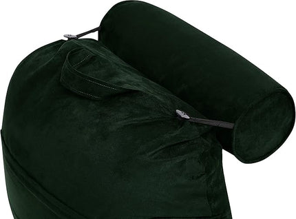 Husband Pillow XXL Aspen Edition, Adult Reading Sit Up Bed Rest Pillow for Bed with Arms & Neck Roll on Bungee Cord - Premium Memory Foam, Reversible 2 Sided Cover Micro Suede or Plush, Ramona Green - LeafyLoom
