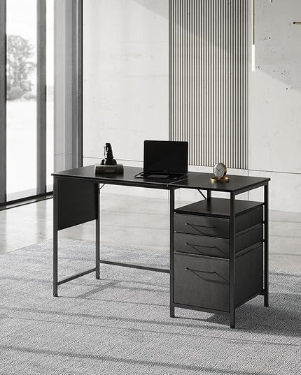 Ｍａｉｈａｉｌ Maihail Small Desk with Drawers, 47 inch Computer Desk with Shelves, Writing Desk with Storage, Small Office Desk with Metal Frame, Black - LeafyLoom