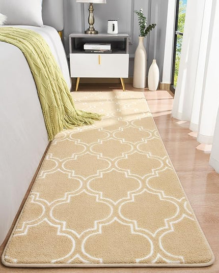 Chicrug Shag Geometric 2x6 Runner Rug for Bedroom, Modern Memory Foam Indoor Hallway Runner Carpet, Fluffy Rug for Living Room Bedside Room Decor for Family, Beige/White - LeafyLoom
